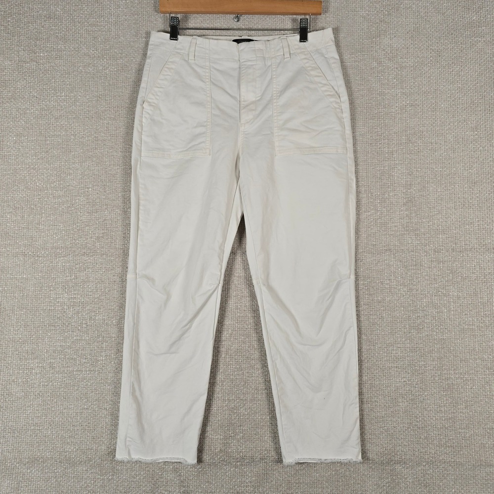 Banana Republic Girlfriend Authentic Chino Pants 8 Petite Cream Raw Hem 8P